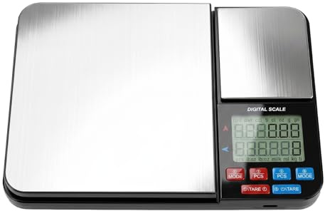 WPKD BLUEIY Báscula de Cocina Digital con Doble Plataforma,Balanzas Cocina Gigitales de Inoxidable,0.01g-5kg Pantalla LCD 7 Unidades,para Cocina Repostería Alimentos
