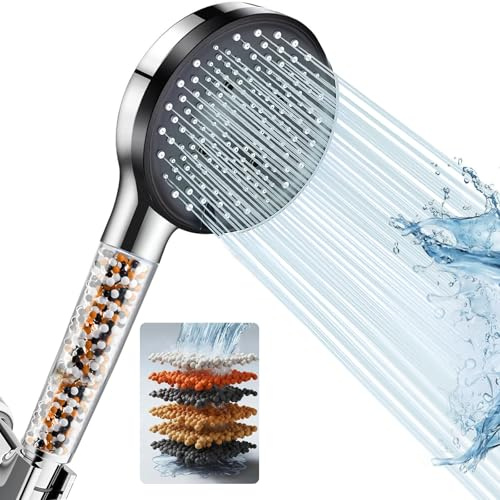 Aisoso High Pressure Shower Head,Hard Water Filter Handheld Shower Head with 5 Spray Modes,Turbocharged Design and Dechlorination Modes,Universal Water Saving Large Showerhead,Chrome