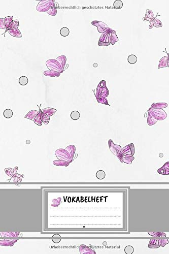 Vokabelheft A5: Vokabeln lernen mit System - 2 Spalten inkl. Kontrollkästchen | universal für alle Sprachen | 100 Seiten | Motiv: Schmetterling