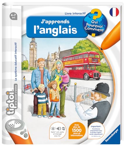 Ravensburger - tiptoi® - Livre interactif - J'apprends l'anglais - Jeu éducatif électronique, sans écran - A partir de 4 ans - version française - 13099003