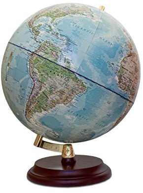 Magellan Vasa Globus mit politischem Kartenbild oder handkaschiert, freistehend ohne Meridian Durchmesser 32 cm, Globus mit rotbraunem Holzfuß Maßstab 1:40.000.000 handkaschiert 32 cm