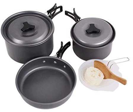 Cool&D Camping Kochgeschirr Set Tragbar Picknick Pot Picknick Topf 9-Teilig Cookware Kit für Outdoor Reise Camping 2-3 Personen