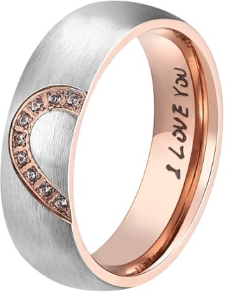 ANAZOZ Bague Femme Or Rose I Love You Demi-Cœur Amour Éternel Romantique Bague Mariage Fiançailles Fantaisie Anneau Supérieur Acier Inoxydable