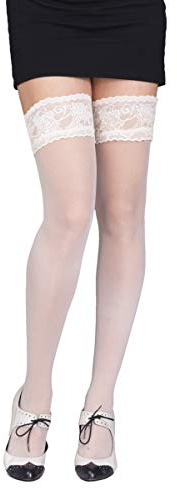 SENTELEGRI Sheer 20 Denier Elastan Hold ups strumpor med spets, 17 färger, storlekar S-XL.., Vitt, L