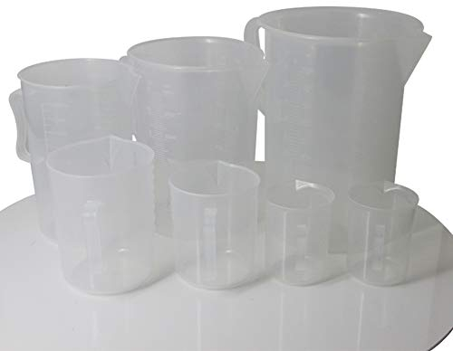 Othmro 7Uds Vaso Medidor Plastico, Medidor Cocina, Capacidad 5000ml/3000ml/2000ml/1000ml/500ml/300ml, Jarra Medidora Plastico, Vasos Medidores de Laboratori, Vasos de Plástico con Asas para Cocina