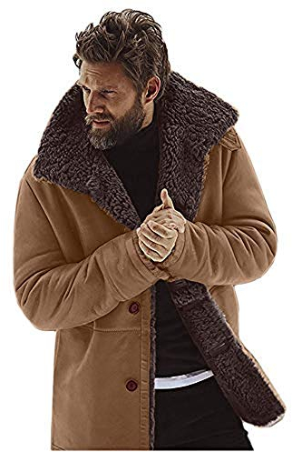 WMOFC Herren Vintage-Schaffell-Lederjacke Shearling Kaschmir Faux Lammfell-Jacken-Kaschmir-Wolle-Schaffell-Mantel,01,XXL