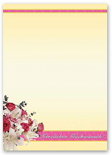 Briefpapier Blumen & Blüten, Besondere Anlässe Geburtstag HERZLICHEN GLÜCKWUNSCH - DIN A4 Format 250 Blatt - Paper-Media