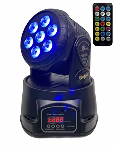 NLIGHTING® Mini Testa Mobile LED WASH 7X10W RGBW Full Color + BIANCO + Telecomando Controllo Remoto DMX Master/Slave Luci Dj in Casa Set Feste Party Mini Discoteca