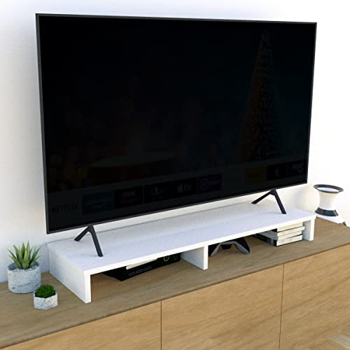 Henor TV-Ständer aus FSC® Holz, TV-Bildschirmerhöhung, 115 x 35 x 12 cm, Tragkraft 90 kg, Weiß