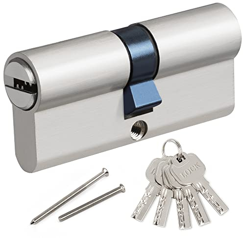 Hengsong 35/35 Profile Cylinder Lock with Strong Security Against Theft and Force, Suitable for All Types of Doors, Metal Silver Knob Cylinder Zinc Alloy with 5 Keys