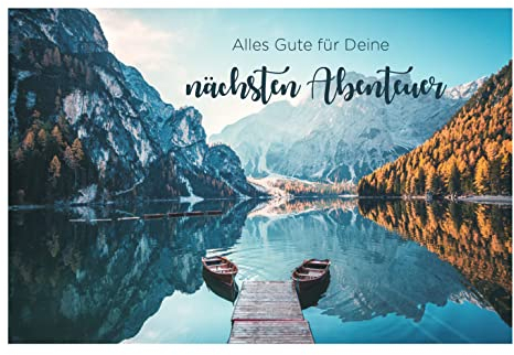 Merz Designkarten 1 Klappkarte Abschied Kollege - Kollegin 18x12cm inkl.1 weissem Umschlag, Abenteuer Abschiedskarte Rente Pension Ruhestand Grußkarte Danke Verabschiedung Ruhestandskarte, Blau