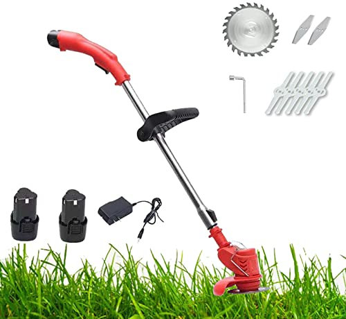 Cortacésped a batería, Cortacésped rotativo eléctrico, Ancho de corte de 30 cm, Corte de cantos cerrados, Rodillo trasero, Ajuste de altura manual, Cómodo de maniobrar, A(Size:dos baterías,Color:Rojo)