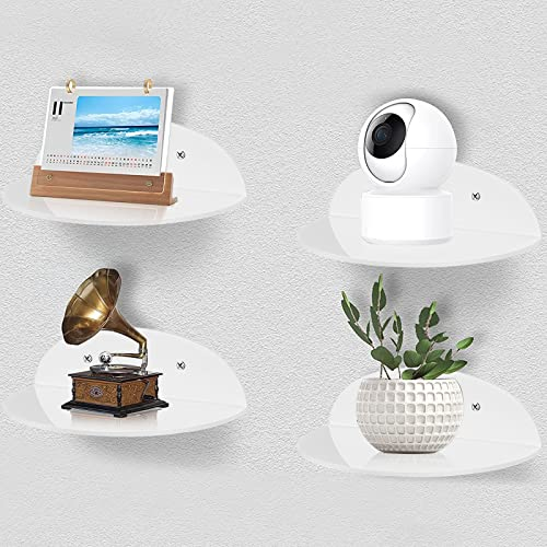 twirush 4 Stück Mini Acryl Wandregal, 14 * 8.3cm Klein Wand Regal mit Selbstklebend und Gebohrt, Schwebendes Regal Ohne Bohren, Einfaches Erweitern der Wandfläche Kleines Floating Shelf (Weiß)