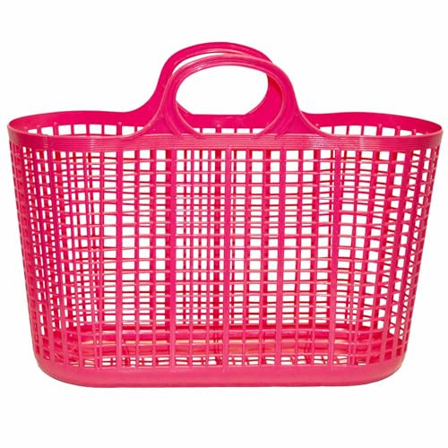 Red Gorilla Cesto Shopping Tote Pink Reusable Sturdy Shopper Plastic Grocery Bag Washable Practical Versatile Multi Purpose