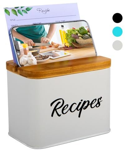 ArtEight Rezeptbox – weißes 10,2 x 15,2 cm Kartenset mit 25 Karten, 10 Trennwänden – robuste Metallbox