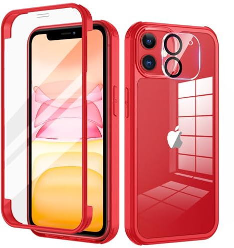 seacosmo Funda para iPhone 11 con Protector de Pantalla, Rojo | Carcasa Antigolpes con Cristal Templado [9H HD], Protector Cámara, Protección 360° Doble Cara, Integral