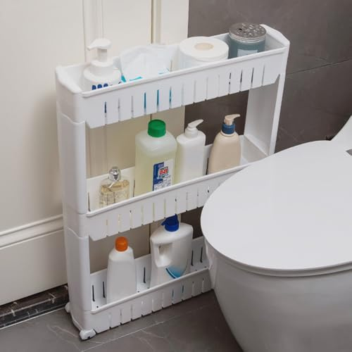 HUOLE Carro Auxiliar con Ruedas de 3 Niveles - Carrito Organizador Baño, Cocina y Cuartos de Lavado - Carro Almacenaje con Ruedas para Ahorro de Espacio-54,5 * 12,5 * 71 cm -Tres Capas