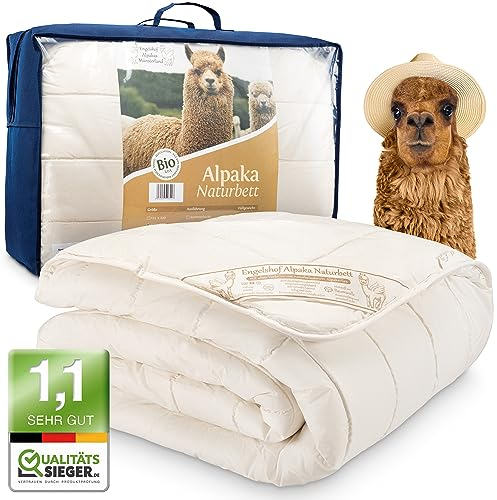 Engelshof Alpaka Sommerdecke Ganzjahresdecke Decke 155x220 cm Füllung 100% Alpakawolle (1.400g) Bettdecke ganzjährig nutzbar gegen Schwitzen