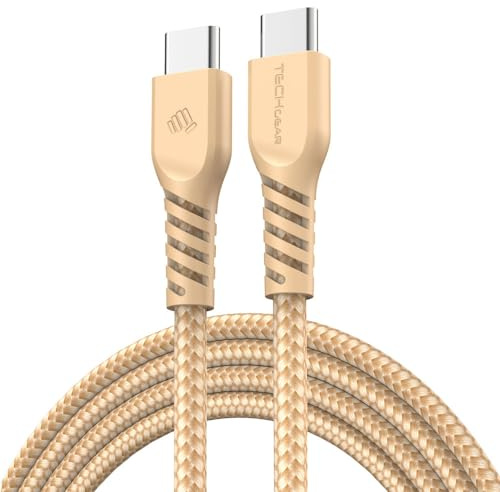 TECHGEAR 1m Câble USB C vers USB C 60 W, Câble tressé de Type C vers C Charge Rapide Compatible avec iPhone 15, iPad Pro, MacBook, Samsung Galaxy S24/S23/A14/A15/A25/A35/A34/A55/A54/A05s/A04s - Gold