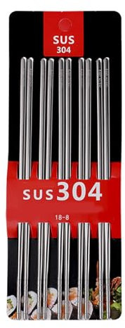 5 Pares de Palillos, Juego de Palillos de Acero Inoxidable, Juego de Palillos Reutilizables, Palillos Chinos Antideslizantes, Juego de Palillos a Prueba de óxido para el Hogar, Restaurante, Catering