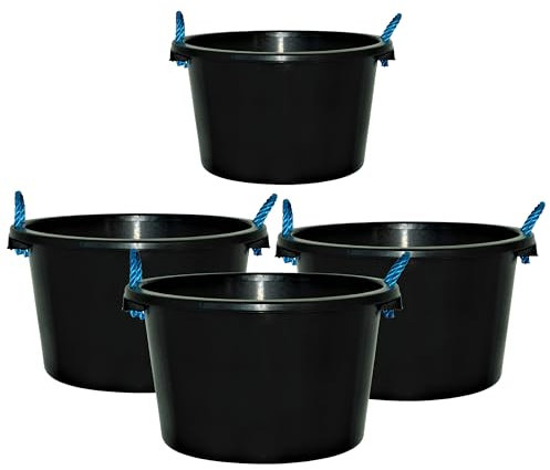 M1SS 3 X 70L Rope bucket With 1 x 45L Rope Bucket Heavy Duty Plasterer Cement Mixing Muck Water TUB Storage Bucket with Rope Handle Construction Bucket for Indoor and Outdoor Black - Made In UK