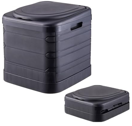 Walkervo Campingtoilette Faltbar Ohne Chemie Max 150KG Camping Toiletten Mit 1 Rolle Müllsäcke Campingklo Mit Deckel Notfall Toilette Für Outdoor Camping Stau, Black,Oval