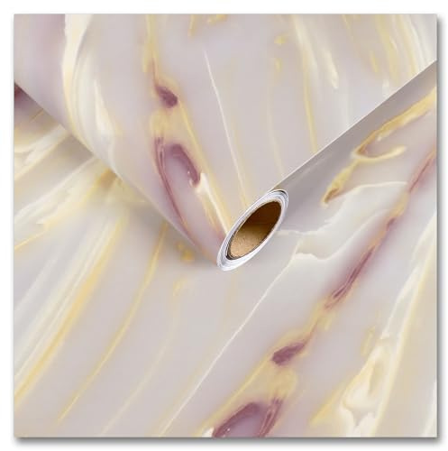 CRE8TIVE Gold Pink Liquid Marble Wallpaper Matte Contact Paper Self Adhesive Marble Vinyl Wrap Bathroom Wallpaper Waterproof Thick Wall Paper for Kitchen Cabinet Worktop Vinyl Covering 30cm x 200cm