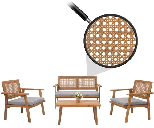 Mendler Garten-Garnitur HWC-N46 Holz Akazie - Kissen grau | Lounge-Set, Gartenlounge, Bank, Sessel, Tisch