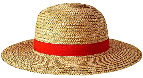 SUPYINI One Piece Luffy Straw Hat, Luffy Hat, Anime Cartoon Character Sunscreen Cosplay Sun Hat for Kids Adults (Wheat straw)