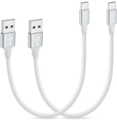 Short iPhone 17/16 Carplay Cable [0.3M, 2Pack], Short USB A to USB C Cable Fast Charging Nylon Type C Car Charger Lead for iPhone 17 Air Pro Max, for iPhone 16 15 Pro Max/Plus/16e, Android Auto, White