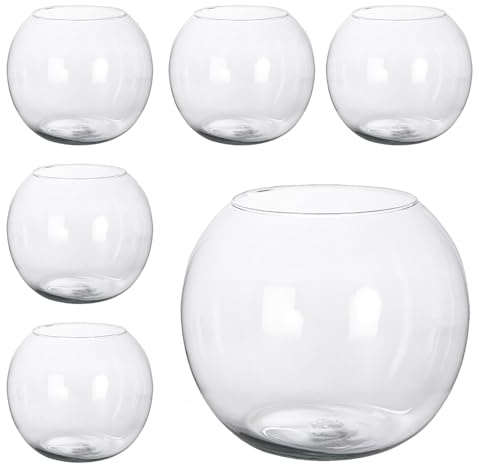 Florero Bola de Cristal. Pack 6 Unidades Pecera Pequeña, Centro de Mesa para Restaurantes, Bares, Eventos. Bola Jarrón Transparente, Ramos de Flores, Piedras, Velas (16cm 6Ud)