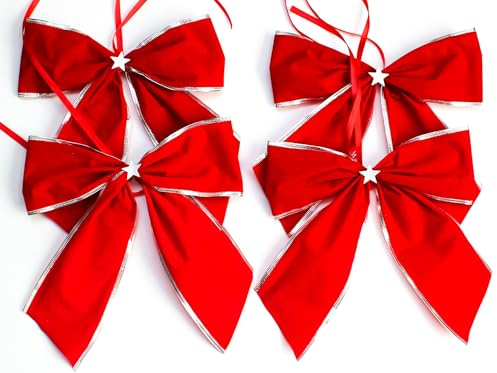 CaPiSo Lot de 4 nœuds en velours rouge 20 x 30 cm pour sapin de Noël, cadeaux de Noël, composition de l'Avent, mélange 02
