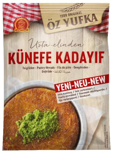 Hilo de masa Öz Yufka Kadayıf ultrafino Künefe Kadayifi Adecuado para la preparación del famoso chocolate Dubai 300 gramos con Pufai Grocery,