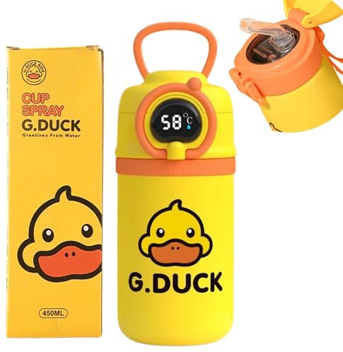 Bouteille isotherme pour enfants avec paille - 550 ml - En acier inoxydable - Anti-fuite - Sans BPA - Réutilisable avec dragonne - Pour la maternelle (tête de canard 550 ml)