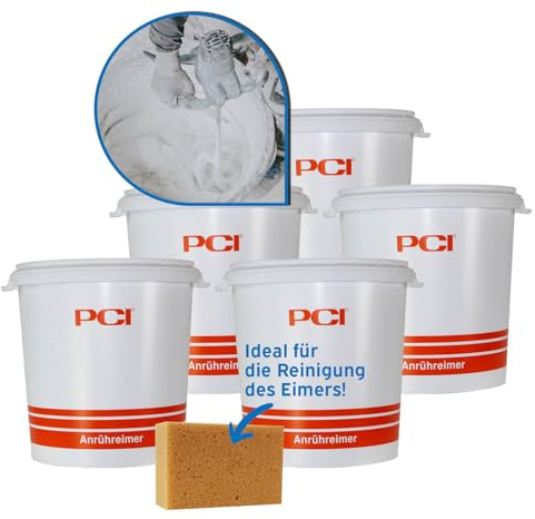5X PCI Anrühreimer 30 Liter, inklusive 1x kör4u Schwamm, zum Anrühren von Fliesenkleber Fugenmörtel Spachtelmasse