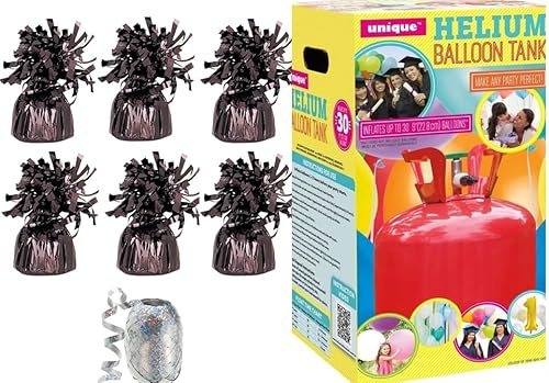 helium balloon canister with balloon weights and Ribbon (Black Weight, Small Canister)