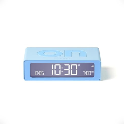 Lexon Flip Mini Reisewecker, digitaler LED-Wecker mit On/Off-Funktion, Einstellbarer Helligkeit, wiederaufladbar und berührungsempfindlich, ideal als Nachttisch-Wecker - Hellblau