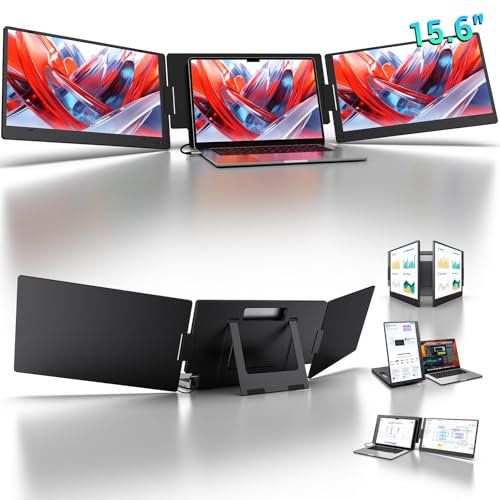 KYY 15.6 Laptop Screen Extender, 1080P FHD IPS Portable Monitor, One Cable USB-C Triple Monitor, Dual Travel Screen for 12-17'' Laptops, 360° Rotation & Kickstand，X90D (Driver Need)