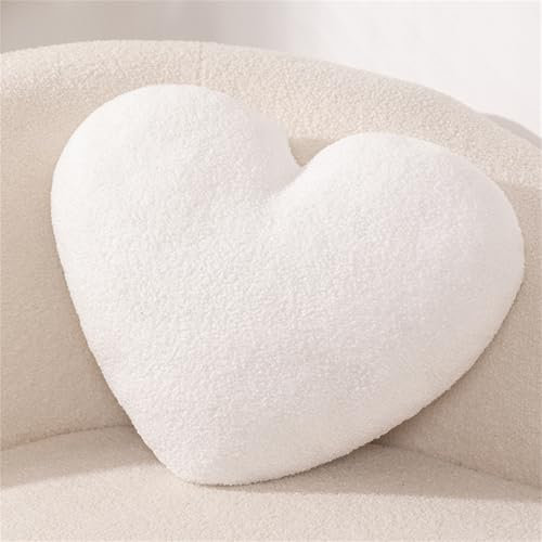 Herifam Herzkissen Kuschelkissen Plüsch Herz Kissen Aesthetic Deko Zierkissen Sofakissen Weiche Flauschige Schmusekissen Plüschkissen Geschenke für Valentinstag (Weiß)