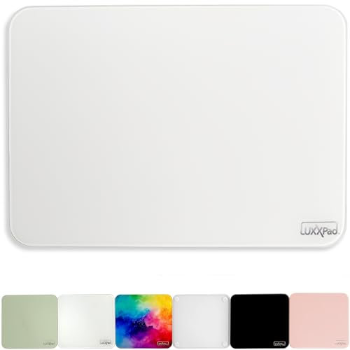 Glassboard Studio LuxxPad Glas-Mauspad – Mauspad für Gaming und trocken abwischbar, gehärtetes starkes Glas mit rutschfesten Gummifüßen für Gaming und Arbeit (Weiß, 25,4 x 35,6 cm)