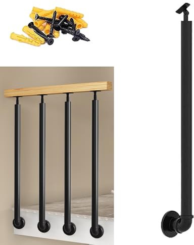 Balaustres laterales de hierro forjado de metal negro para exteriores, interiores, ático, villa, barandilla de seguridad (75 cm)