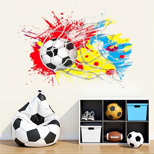 ANHUIB 3D Wandsticker Fussball Wandtattoo Fußball Kinderzimmer Jungen Selbstklebende Durchbruch Poster für Jugendzimmer Bunte Wandaufkleber Kinderzimmer Fussball Teenager Schlafzimmer Deko Geschenk