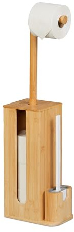 Relaxdays WC Garnitur, aus Bambus, HBT: 72,5 x 26 x 15 cm, freistehend, Toilettenbürste mit Bürstenhalter, Natur/weiß