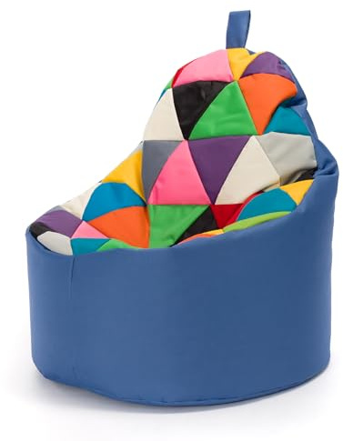 Ecopuf - Yoko Patchwork Pouf Fåtölj Utomhus - Sittpuff barnrum - Vattentät tygpåse - Avslappnande fåtölj - Heminredning - Fåtölj storlek XL - 70x75cm - Mix/Blå