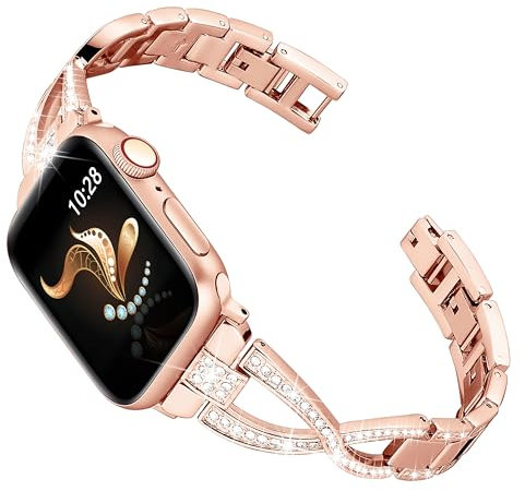 Ocaer Compatible with Apple Watch Straps 46mm 45mm 44mm 42mm 49mm, Bling Metal Bracelet Band for Apple Watch SE Series 10 9 8 7 6 5 4 3 Ultra 2 1, Thin Sparkly iWatch Strap for Women (Rose Gold)