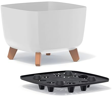 TAMS Maceta Cubella moderna maceta con patas de aspecto de madera para interior y exterior (blanco, 29 cm)