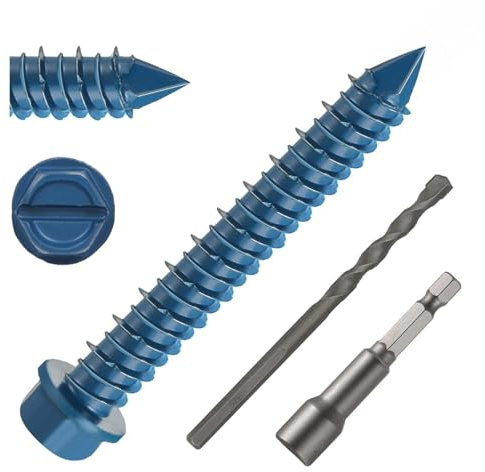 Wavanta 30Pcs M6.5 x 45mm Concrete Screws Anchor, Blue Slotted Hex Flange Head with Screwdriver and Drill Bit, Masonry Brick Stucco Cement Block Screws, Diamond Point