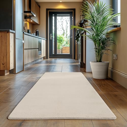 SIMPEX Tappeto Runner Avorio 80x150 cm Tappeto a Pelo Corto Lavabile, Antiscivolo e Morbido, Design Monocromatico Moderno per Camera da Letto, Cucina e Corridoio