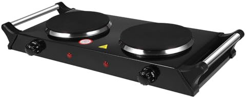 SHOWERORO 2000w Portable Electric Hot Plate Dual Burner Stove Cast Iron Heating Cooker Handle Uk Plug Black, Compact Countertop Stove Suitable for Home and Outdoor Use