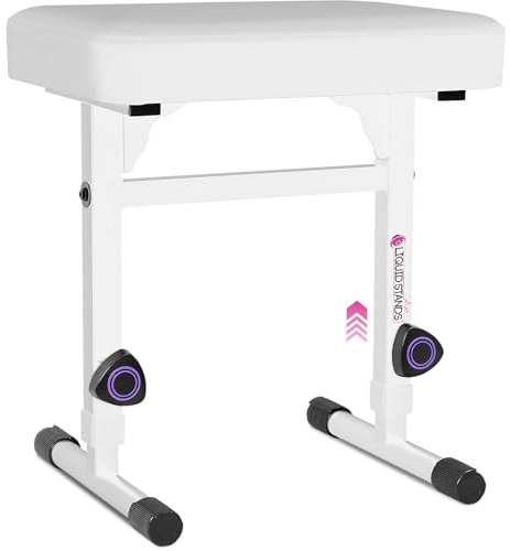 Liquid Stands Piano Bench Adjustable Stool – Music Keyboard Bench Seat for Piano Keyboard Stand with Black Padded Cushion for Musicians Piano Stool Chair (White Leather)